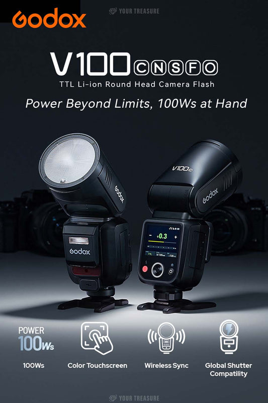 Godox V100 V100-S for SONY TTL リチウムイオン ラウンドヘッド フラッシュ 100W リサイクルタイム1.7秒 400回フルパワー 2.4G 【日本語説明書/技適マーク】