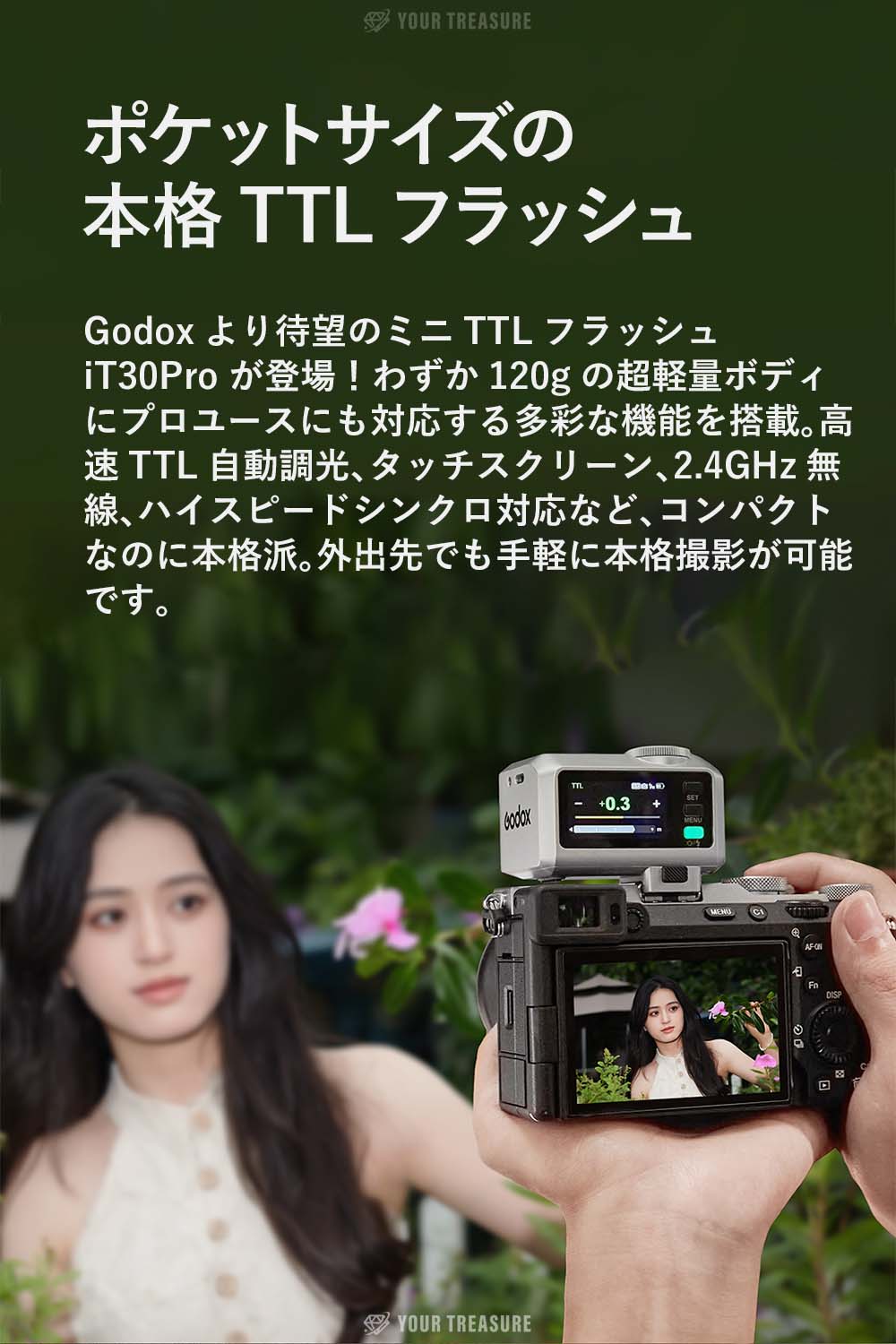 Godox iT30Pro iT30Pro-O Olympus対応 カメラフラッシュ GN15 TTL HSS 2.4Gワイヤレス・システム内蔵 フルカラータッチスクリーン バッテリー内蔵