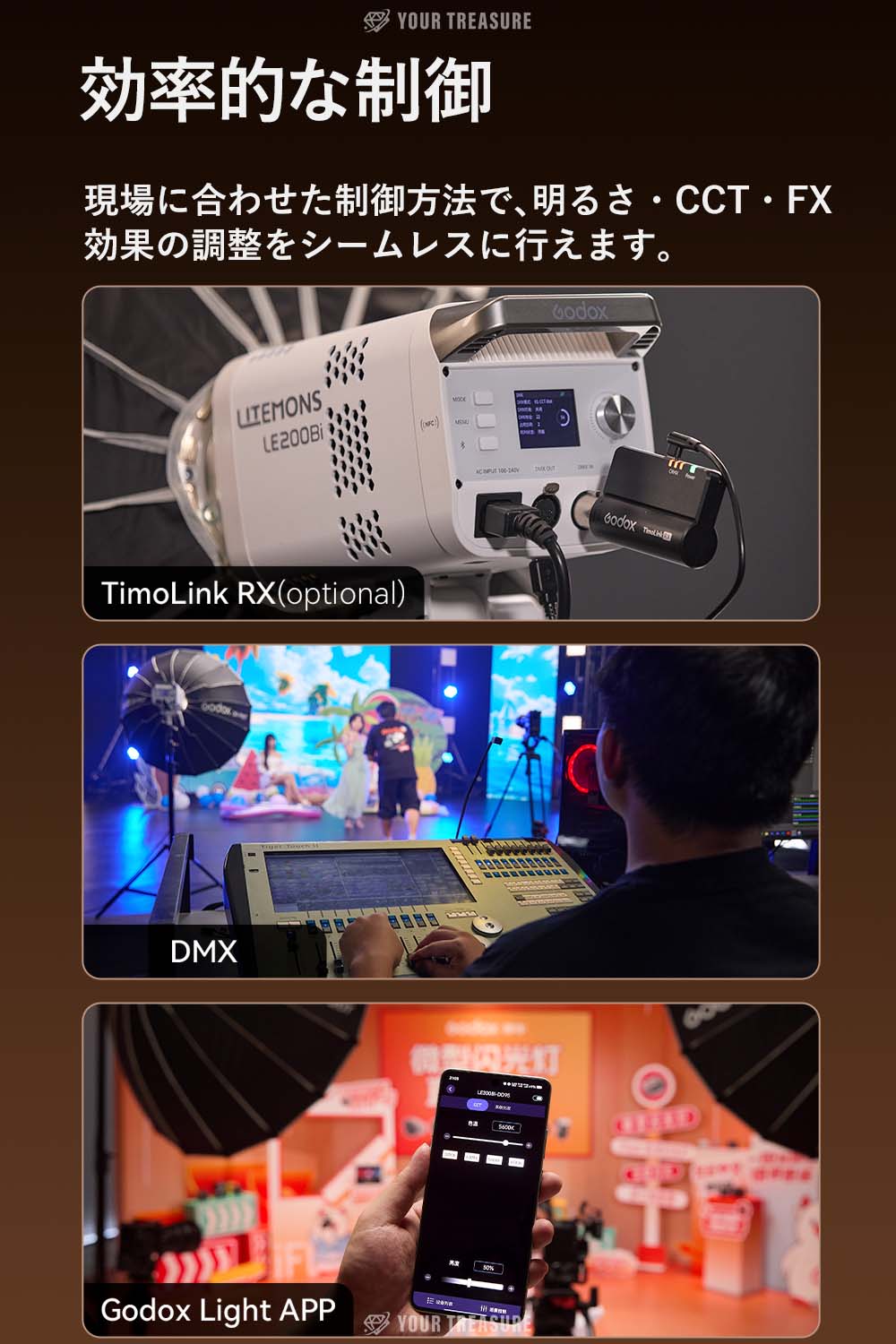 Godox LE200Bi 220W LITEMONS Bi-color LEDライト Bowensマウント 2800K~6500K