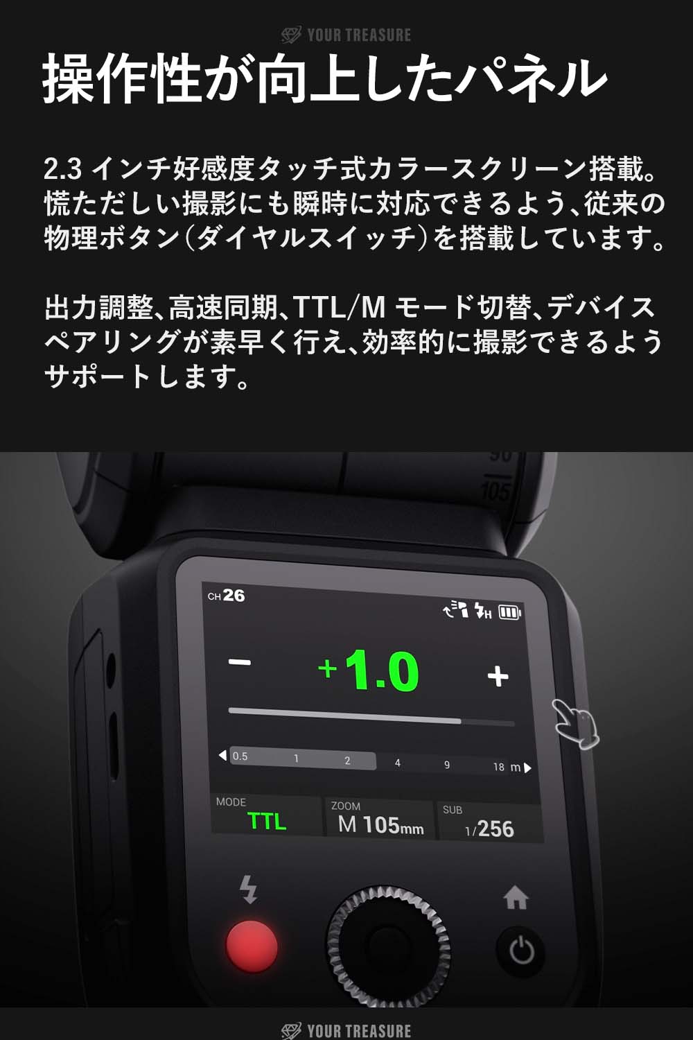 Godox V100 V100-O for Olympus TTL リチウムイオン ラウンドヘッド フラッシュ 100W リサイクルタイム1.7秒 400回フルパワー 2.4G 【日本語説明書/技適マーク】