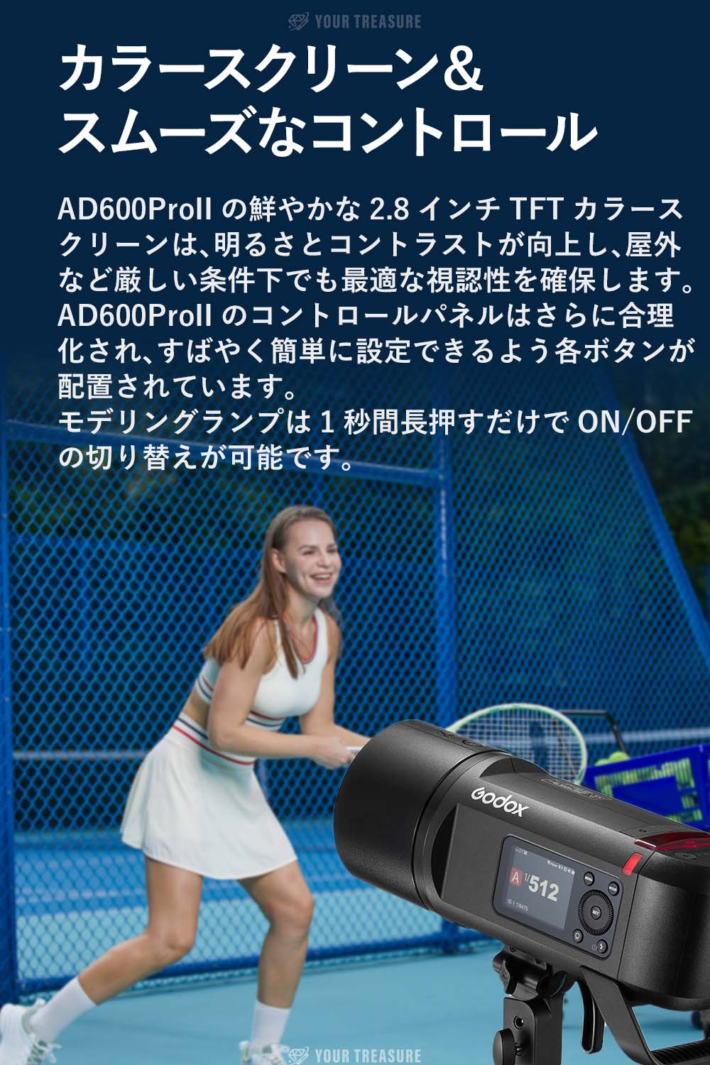 Godox AD600ProII モノブロックストロボ GN87 ワンタップ同期 40WバイカラーTFTカラースクリーン 16色グループインジケーター HSS 1/8000s ボーエンズマウント