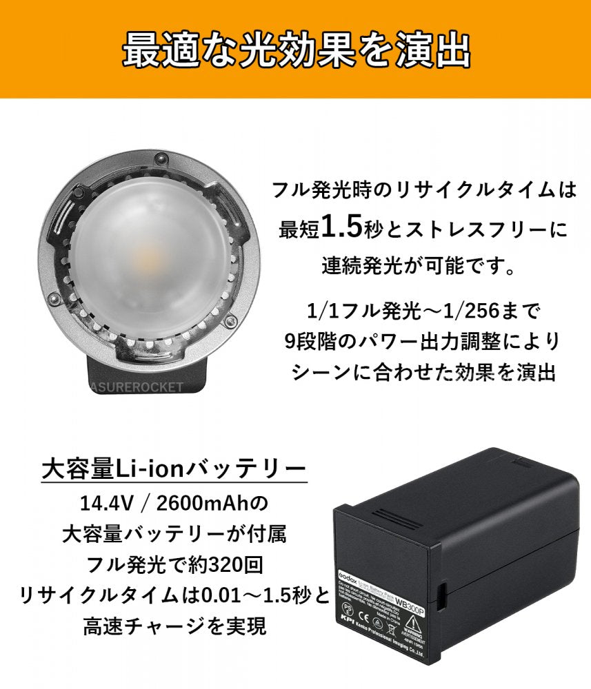 Godox AD300Pro 300W 3000-6000K LEDモデリングランプ 1/8000 HSS 2.4G フラッシュ ストロボ ライト