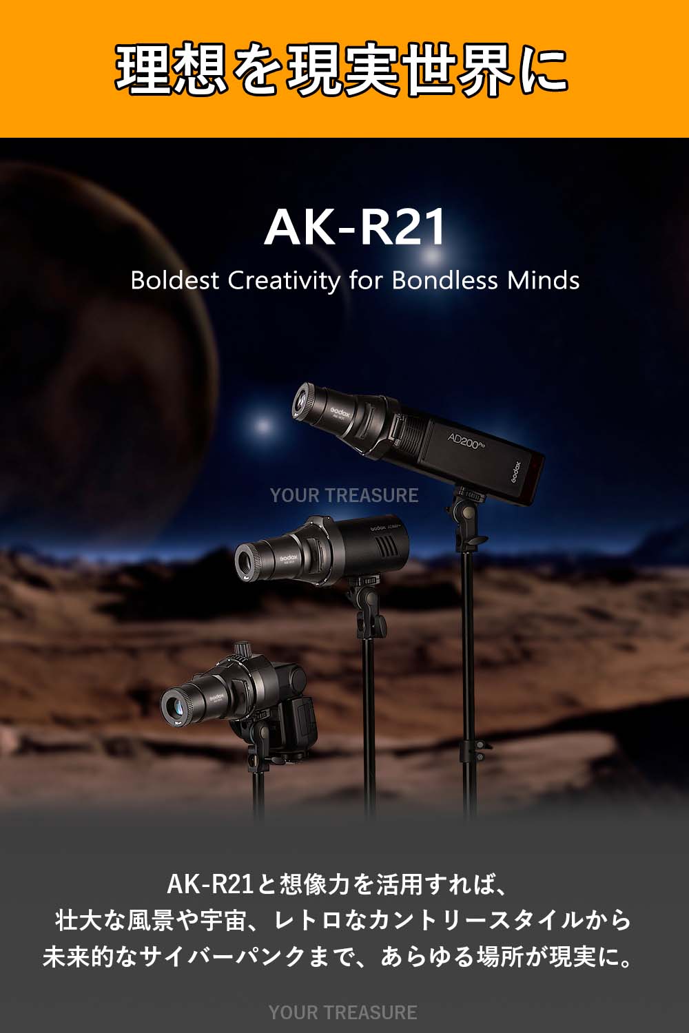 Godox AK-R21 プロジェクションアタッチメント セット 65mm投影レンズ AD100Pro V1シリーズ対応