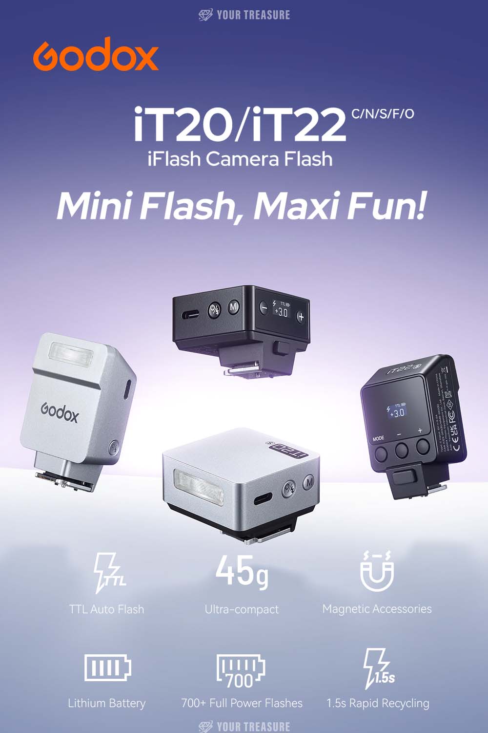 Godox iT22 iT22-F Fujifilm対応 iT22F カメラフラッシュ TTL マグネットアクセサリー対応 バッテリー内蔵