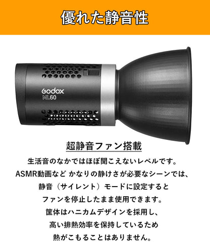 Godox ML60 60W 手持ち式LEDライト 5600±200K 13000lux ADS60S ソフトボックスセット