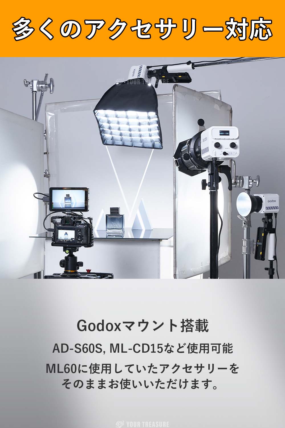 Godox ML60IIBI 70W LED ポータブル COB ビデオライト 2800-6500K 11FX 