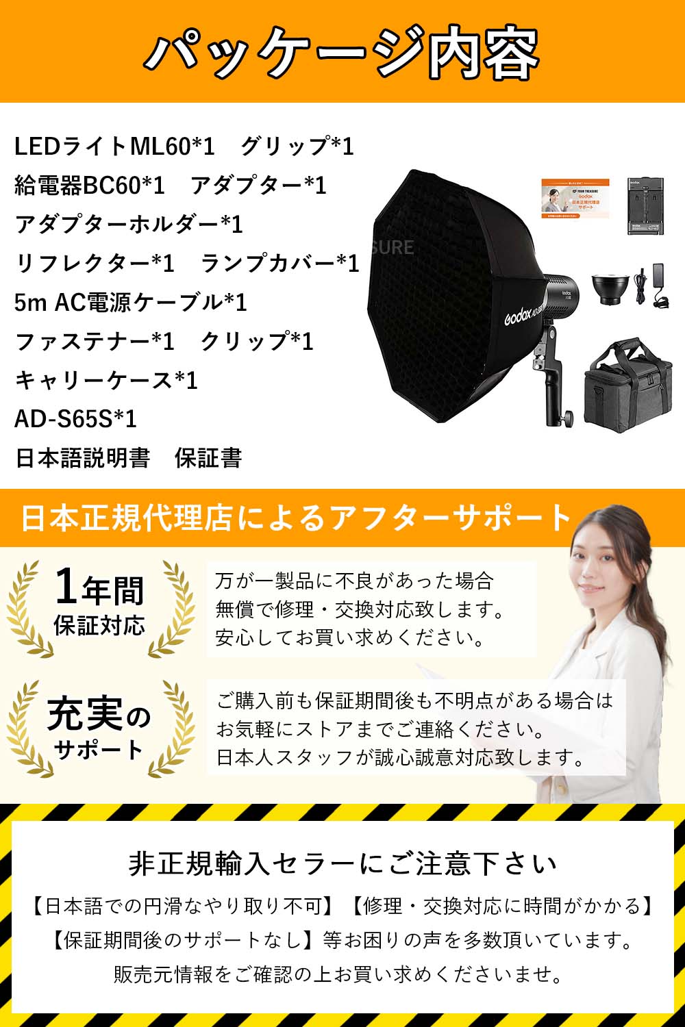 Godox ML60 60W 手持ち式LEDライト 5600±200K 13000lux ADS60S ソフトボックスセット