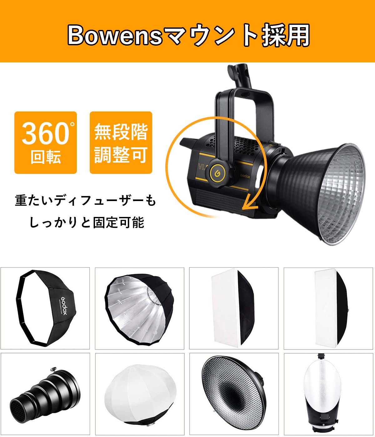 Godox VL VL300ii 320W LED ビデオライト 5600±200K 77000lux ボーエンズマウント