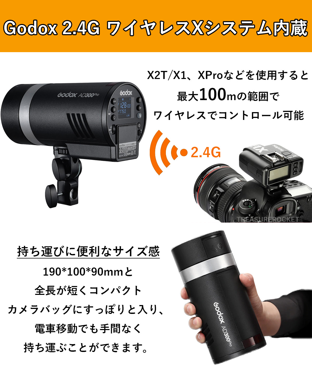 [国内正規代理店] Godox AD300Pro 300W 3000-6000K LEDモデリングランプ 1/8000 HSS 2.4G フラッシュ  ストロボ ライト [1年保証/日本語説明書/クロス付/セット品] (AD300Pro + S2)