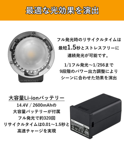 Godox AD300Pro+S2ブラケットセット 300W 3000-6000K LEDモデリングランプ 1/8000 HSS 2.4G フラッシュ ストロボ ライト